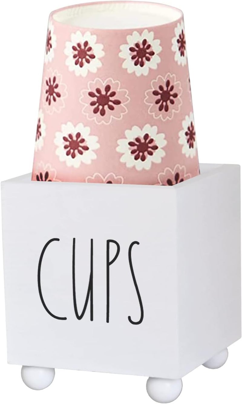 CHONIC Bathroom Cup Dispenser, Farmhouse Dixie Cup Holder, 3 oz 5 oz Paper Mouthwash Cup Storage Box, Wooden Disposable Cup Caddy, Water Dispenser Cup Holder for Countertop (White) - Image 1